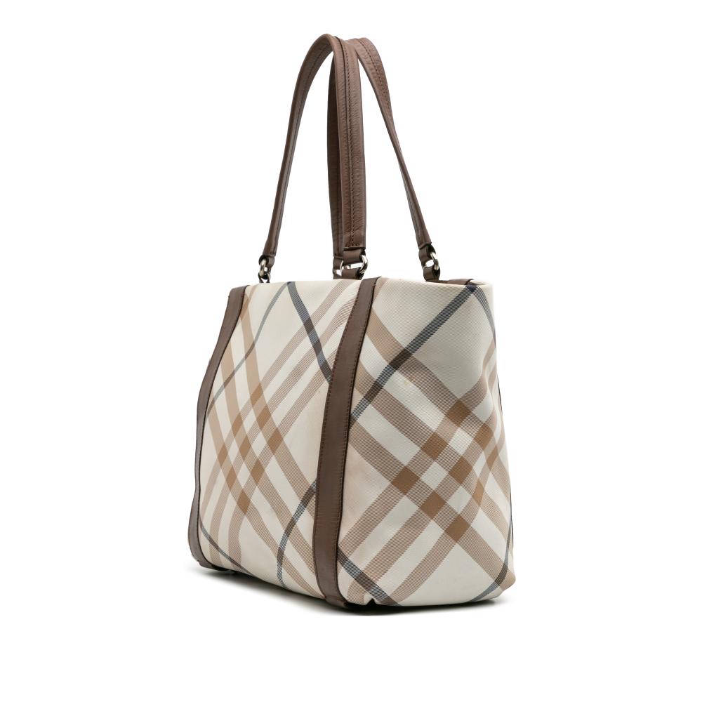 Burberry B Burberry Brown Light Beige Canvas Fabric Supernova Check Tote United Kingdom