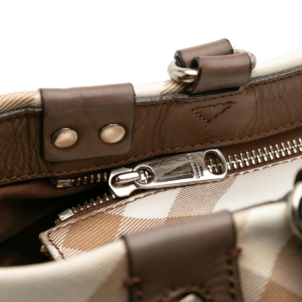Burberry B Burberry Brown Light Beige Canvas Fabric Supernova Check Tote United Kingdom