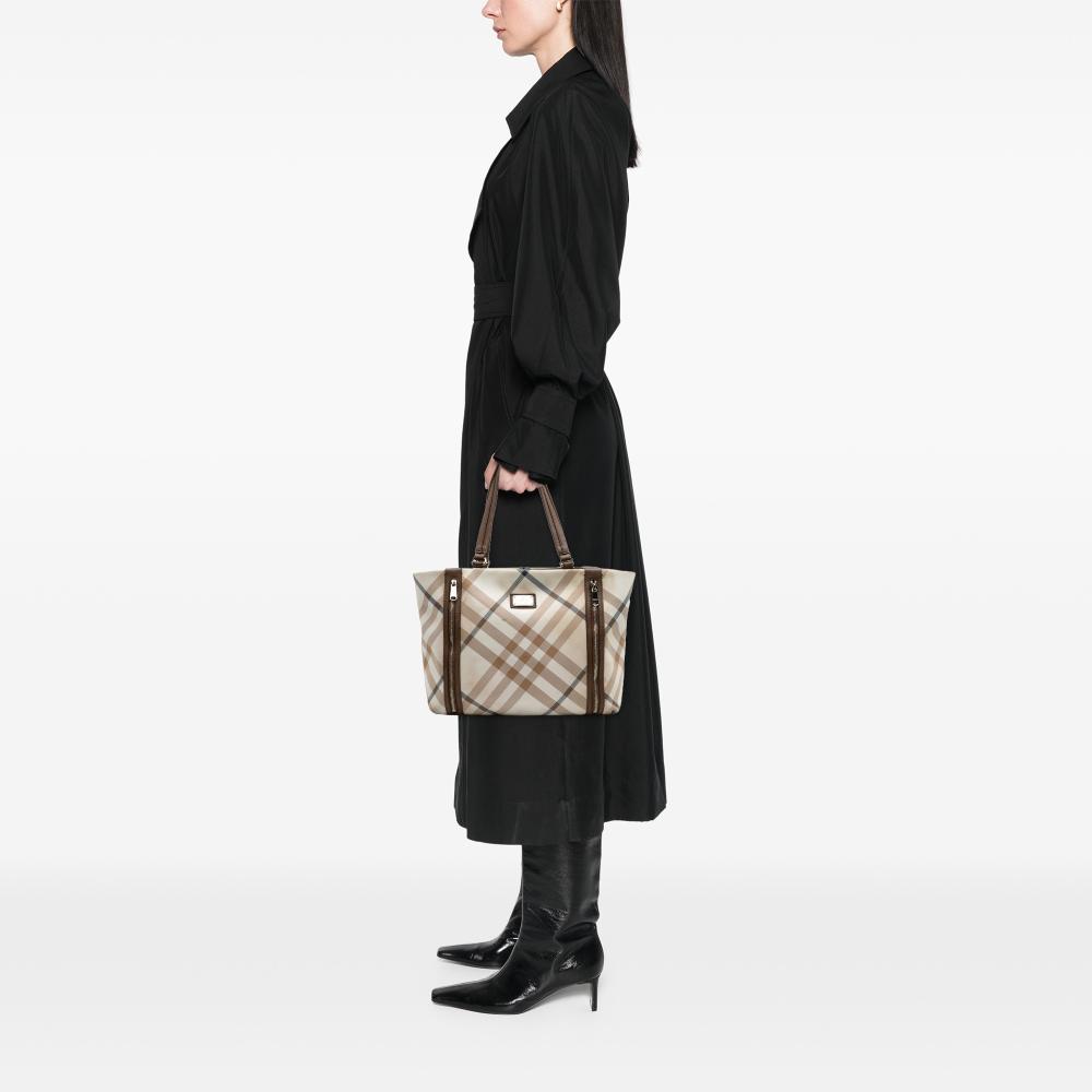 Burberry B Burberry Brown Light Beige Canvas Fabric Supernova Check Tote United Kingdom