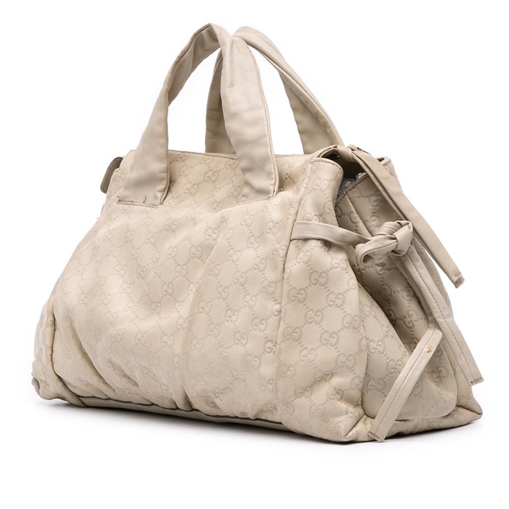 Gucci B Gucci Brown Light Beige Calf Leather Medium Guccissima Hysteria Tote Italy