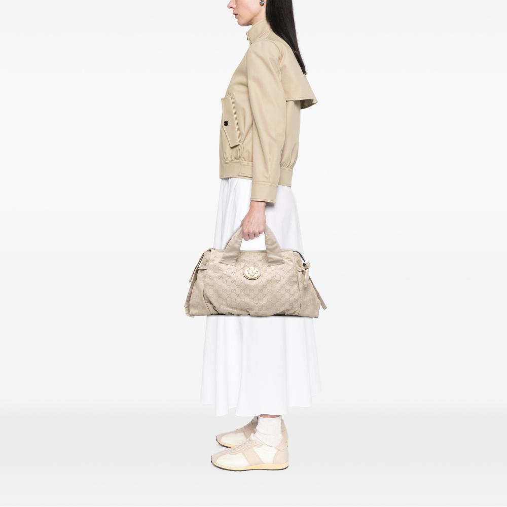 Gucci B Gucci Brown Light Beige Calf Leather Medium Guccissima Hysteria Tote Italy