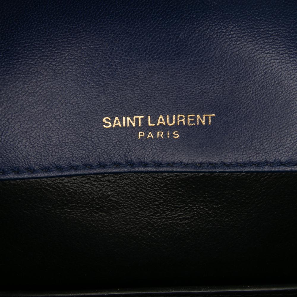 Saint Laurent B Saint Laurent Blue Lambskin Leather Leather Medium Lambskin Monogram Vicky Chain Bag Italy