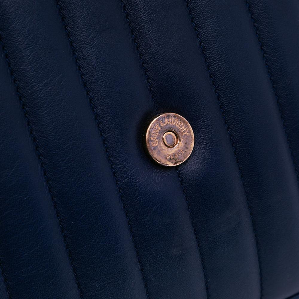Saint Laurent B Saint Laurent Blue Lambskin Leather Leather Medium Lambskin Monogram Vicky Chain Bag Italy