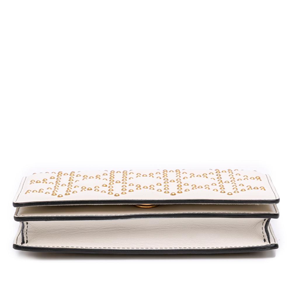 Christian Dior B Dior White Ivory Calf Leather Studded skin Cannage Lady Dior Wallet on Chain Italy