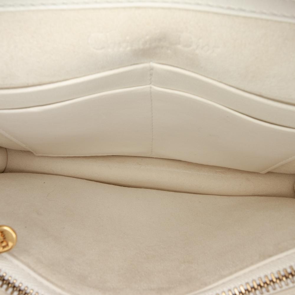 Christian Dior B Dior White Ivory Calf Leather Studded skin Cannage Lady Dior Wallet on Chain Italy
