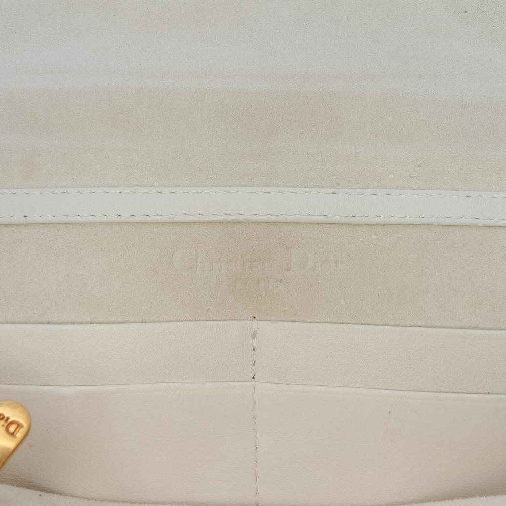 Christian Dior B Dior White Ivory Calf Leather Studded skin Cannage Lady Dior Wallet on Chain Italy