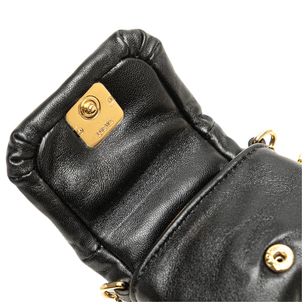 Loewe AB LOEWE Black Lambskin Leather Leather Shiny Lambskin Goya Puffer Case Spain