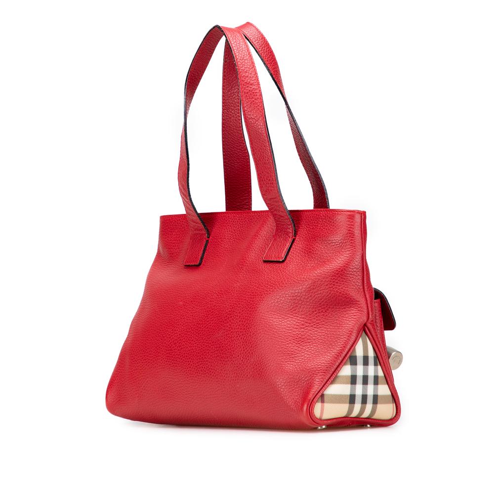Burberry B Burberry Red Calf Leather House Check Trimmed Grainy skin Horn Toggle Tote Italy