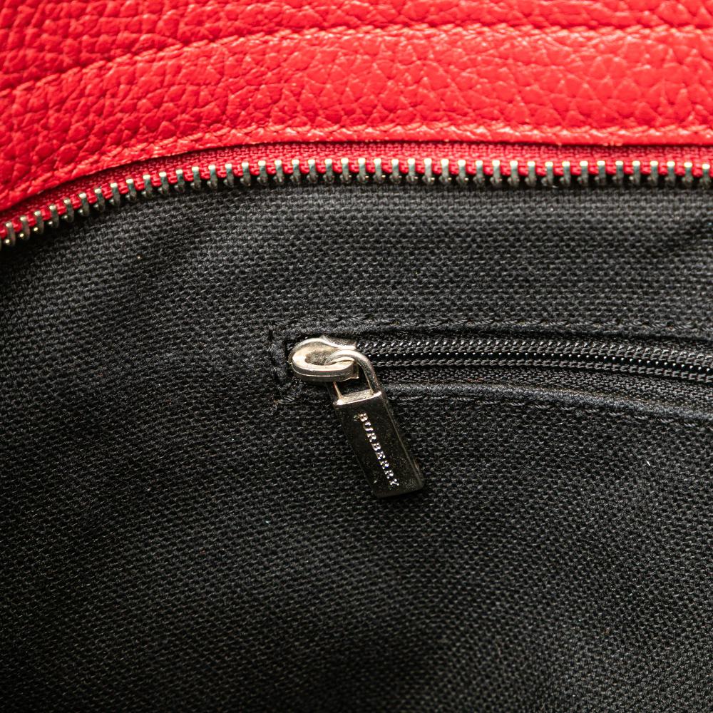 Burberry B Burberry Red Calf Leather House Check Trimmed Grainy skin Horn Toggle Tote Italy