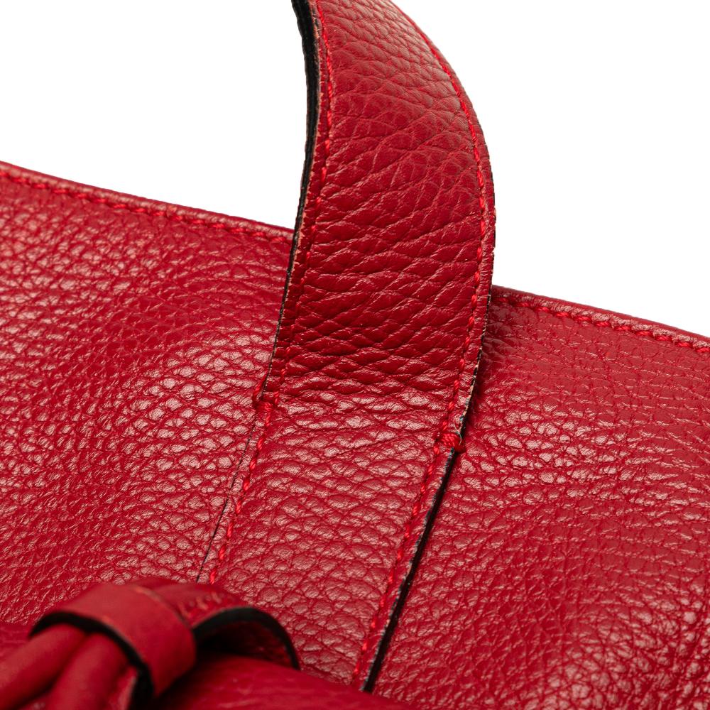 Burberry B Burberry Red Calf Leather House Check Trimmed Grainy skin Horn Toggle Tote Italy
