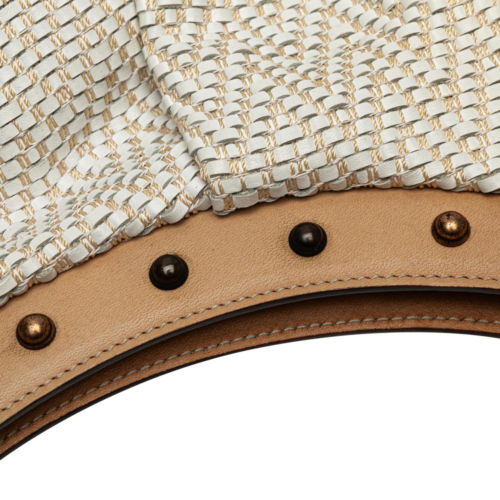 Gucci B Gucci White Calf Leather Woven Bamboo Studded Hobo Italy