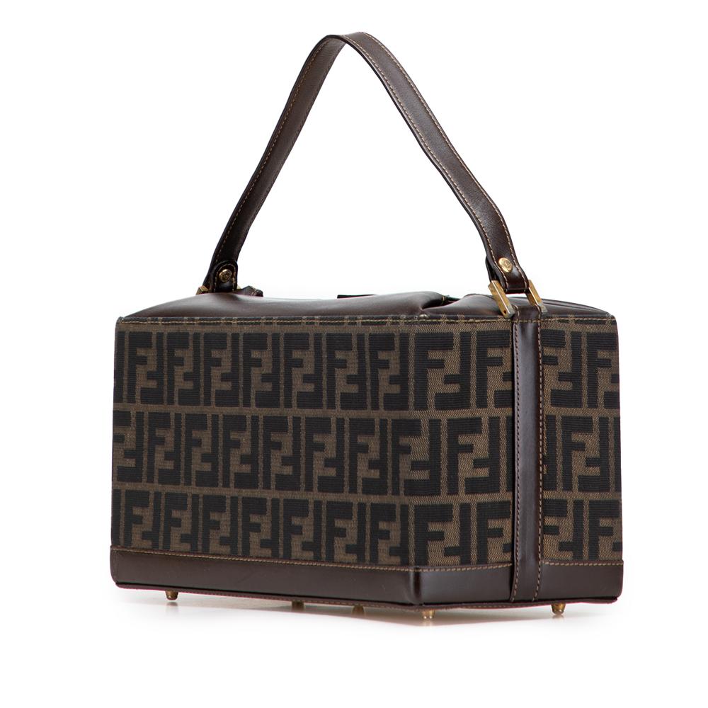 Fendi B Fendi Brown Canvas Fabric Zucca Push Lock Box Handbag Italy