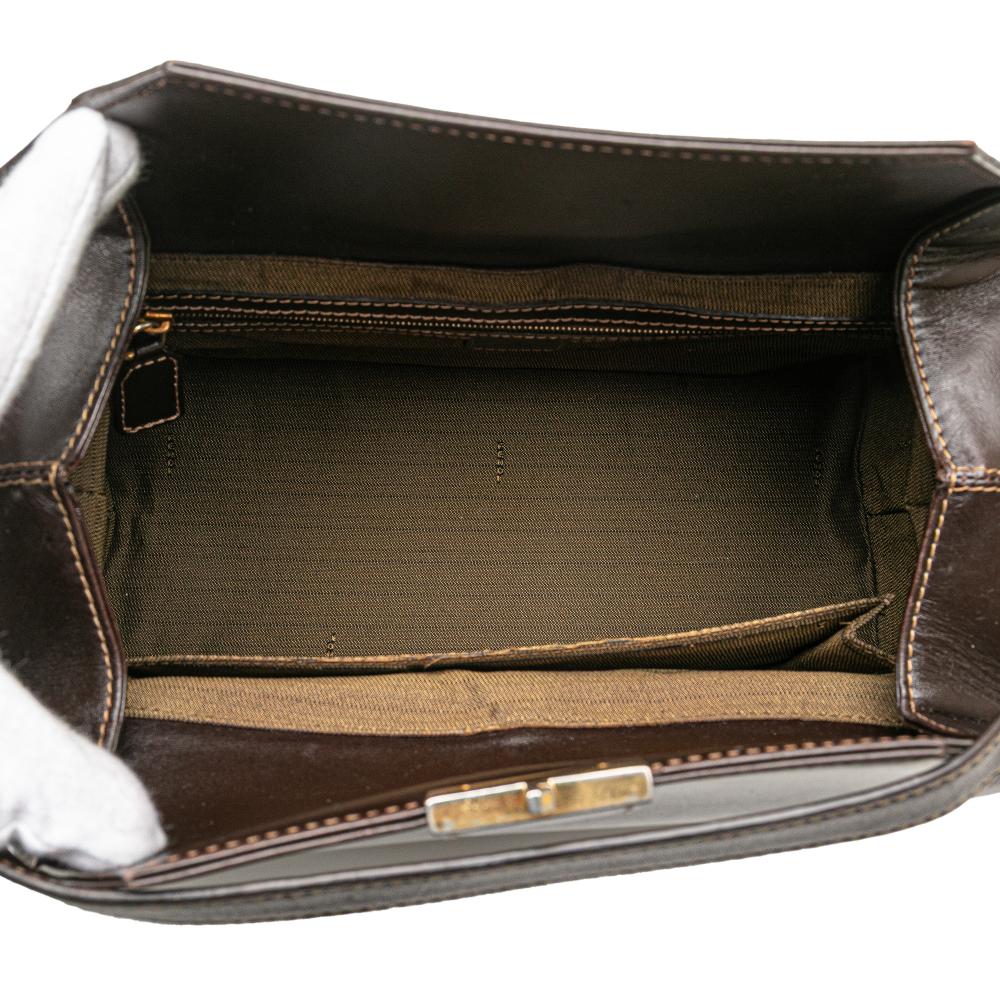 Fendi B Fendi Brown Canvas Fabric Zucca Push Lock Box Handbag Italy