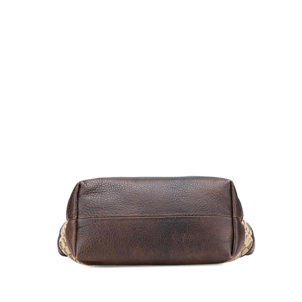 Gucci B Gucci Brown Beige Canvas Fabric GG Laidback Crafty Tote Italy