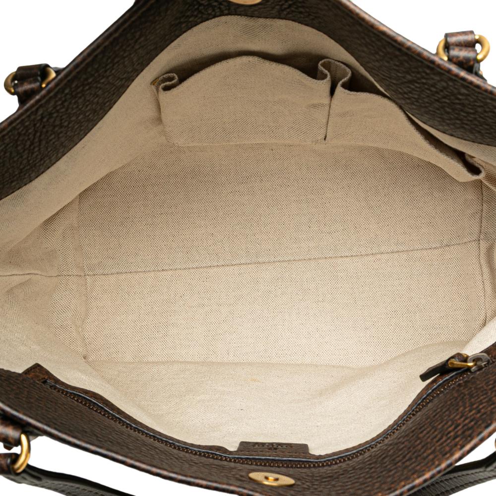Gucci B Gucci Brown Beige Canvas Fabric GG Laidback Crafty Tote Italy