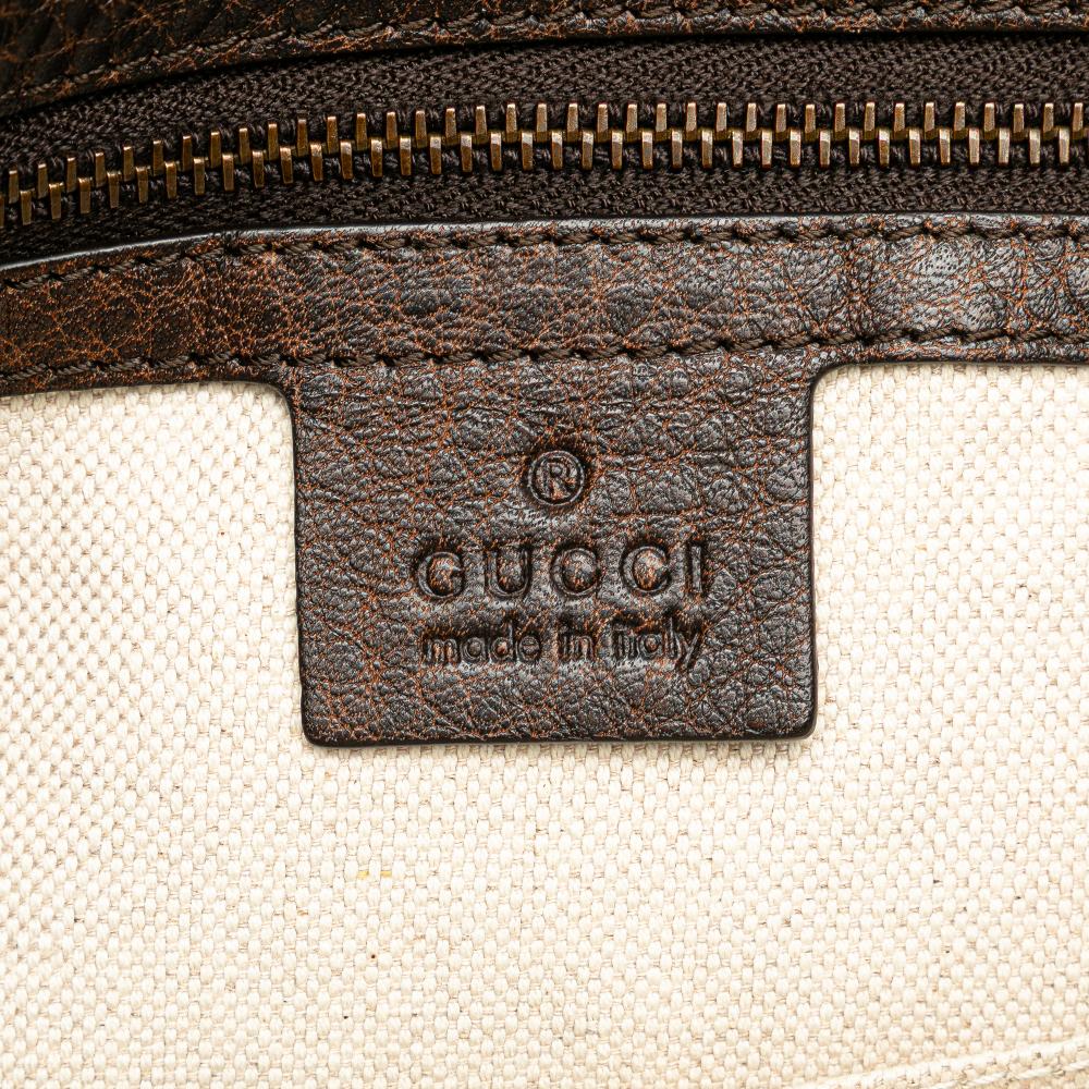 Gucci B Gucci Brown Beige Canvas Fabric GG Laidback Crafty Tote Italy