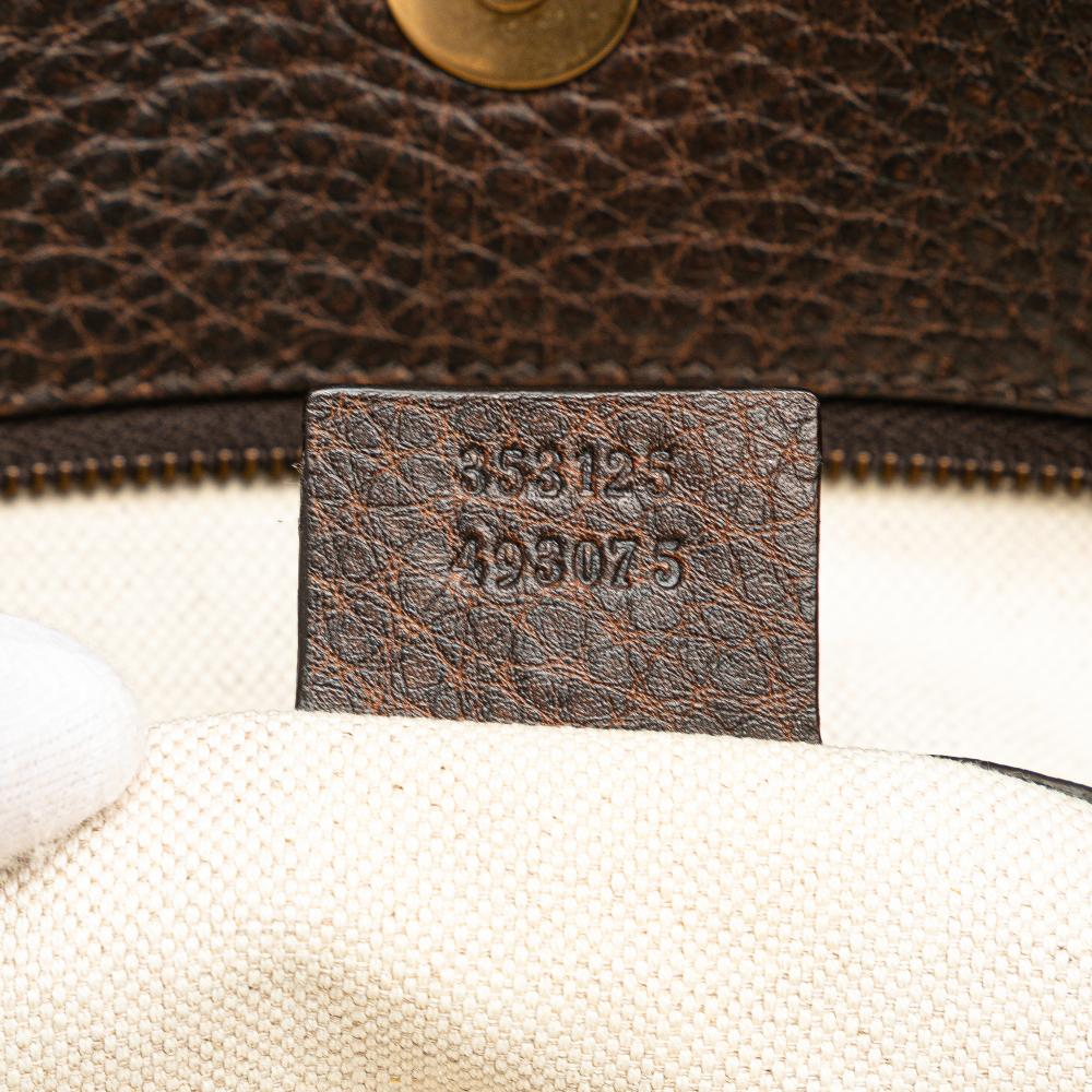 Gucci B Gucci Brown Beige Canvas Fabric GG Laidback Crafty Tote Italy