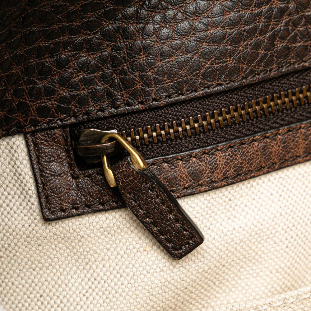 Gucci B Gucci Brown Beige Canvas Fabric GG Laidback Crafty Tote Italy