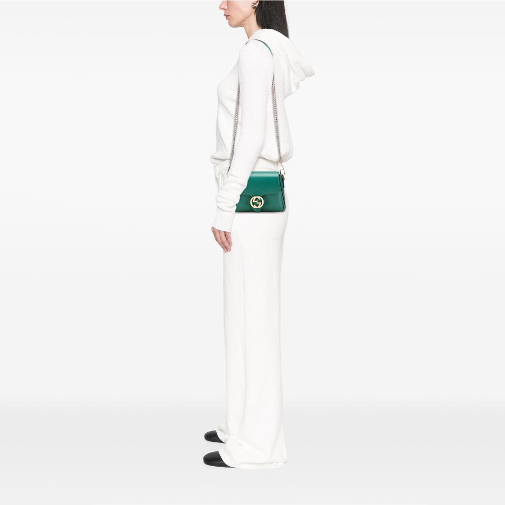 Gucci B Gucci Green Calf Leather Small Dollar skin Interlocking G Crossbody Italy