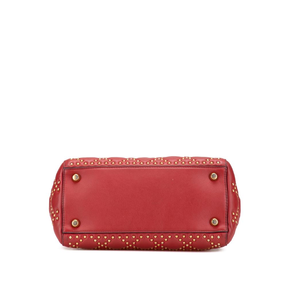 Christian Dior B Dior Red Dark Red Lambskin Leather Leather Medium Lambskin Cannage Studded Supple Lady Dior Italy
