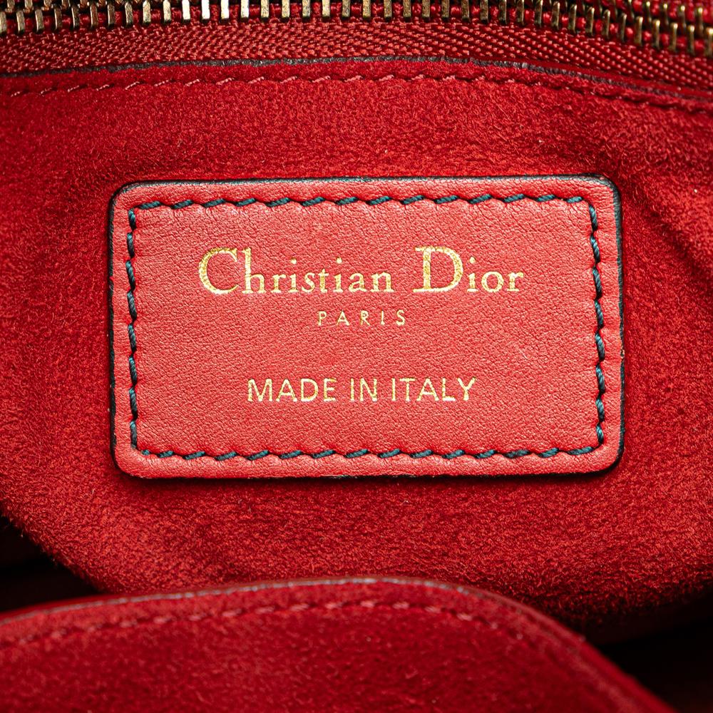 Christian Dior B Dior Red Dark Red Lambskin Leather Leather Medium Lambskin Cannage Studded Supple Lady Dior Italy