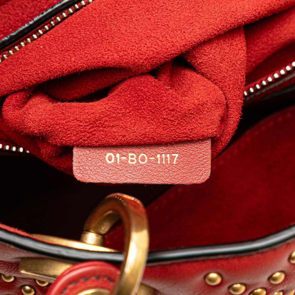 Christian Dior B Dior Red Dark Red Lambskin Leather Leather Medium Lambskin Cannage Studded Supple Lady Dior Italy