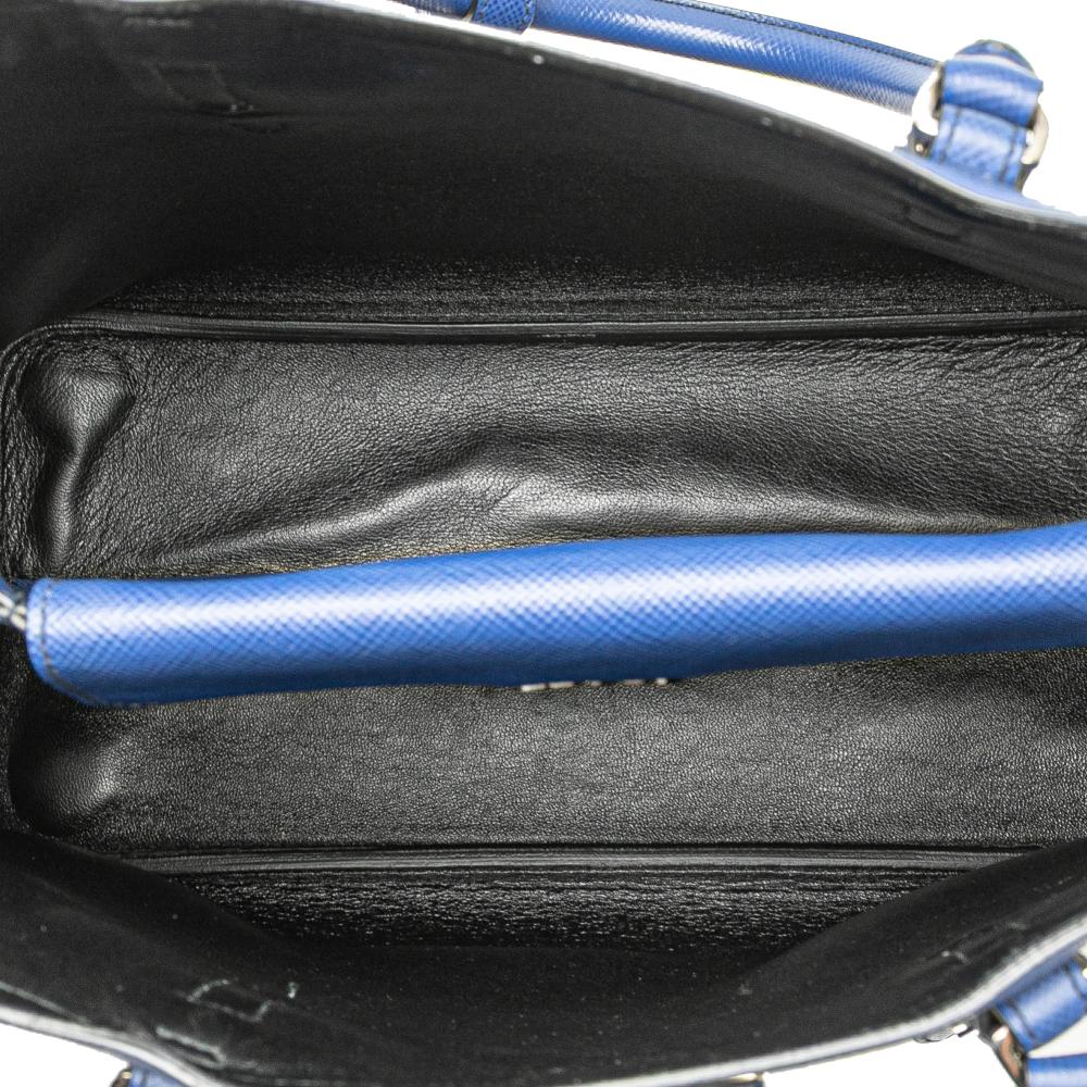 Prada B Prada Blue Saffiano Leather Medium Cuir Double Satchel Italy