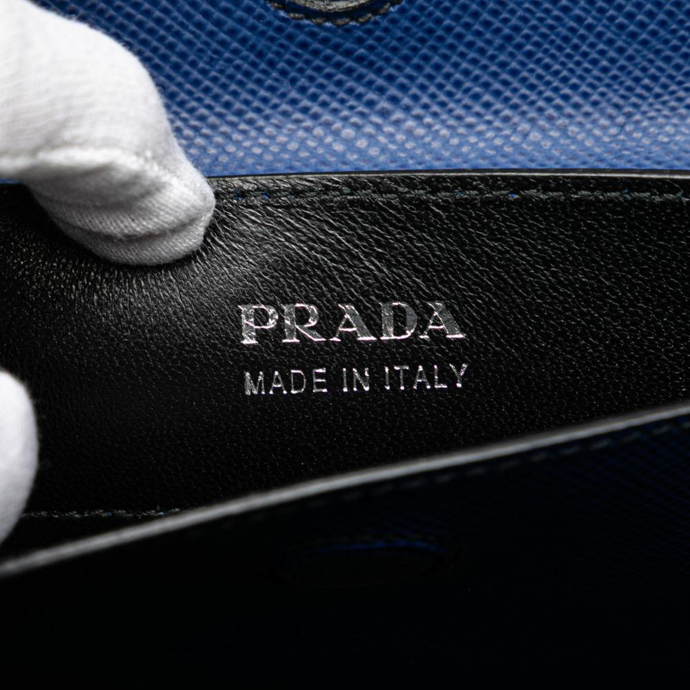 Prada B Prada Blue Saffiano Leather Medium Cuir Double Satchel Italy