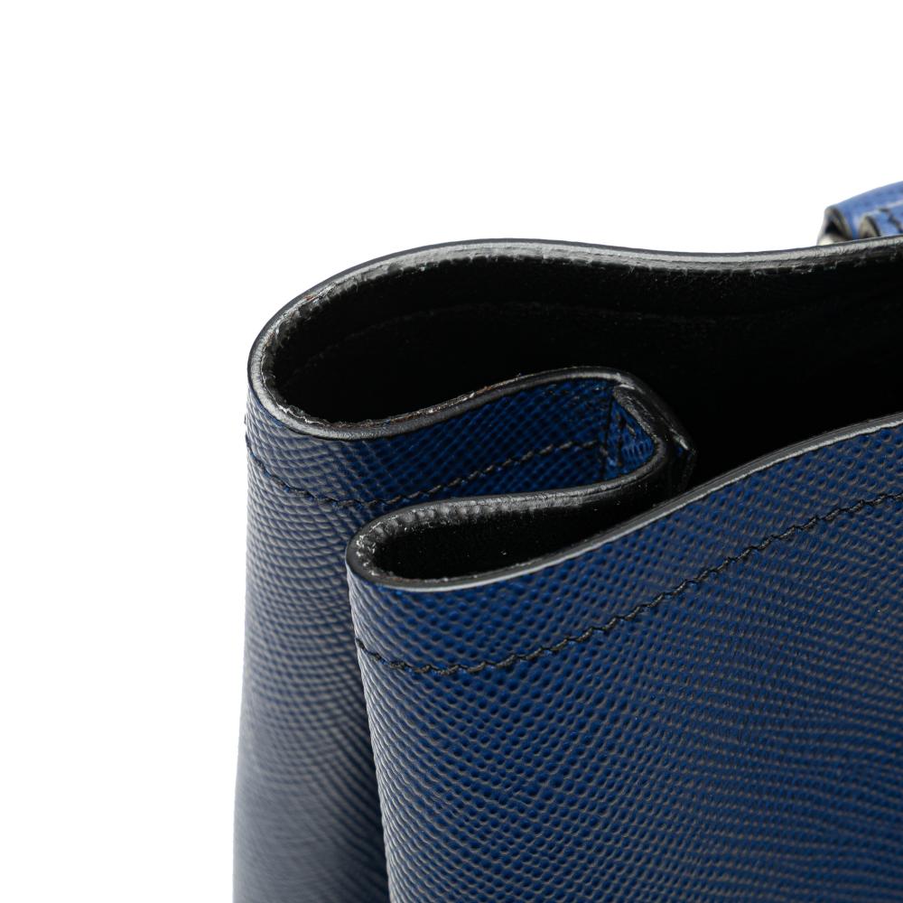 Prada B Prada Blue Saffiano Leather Medium Cuir Double Satchel Italy