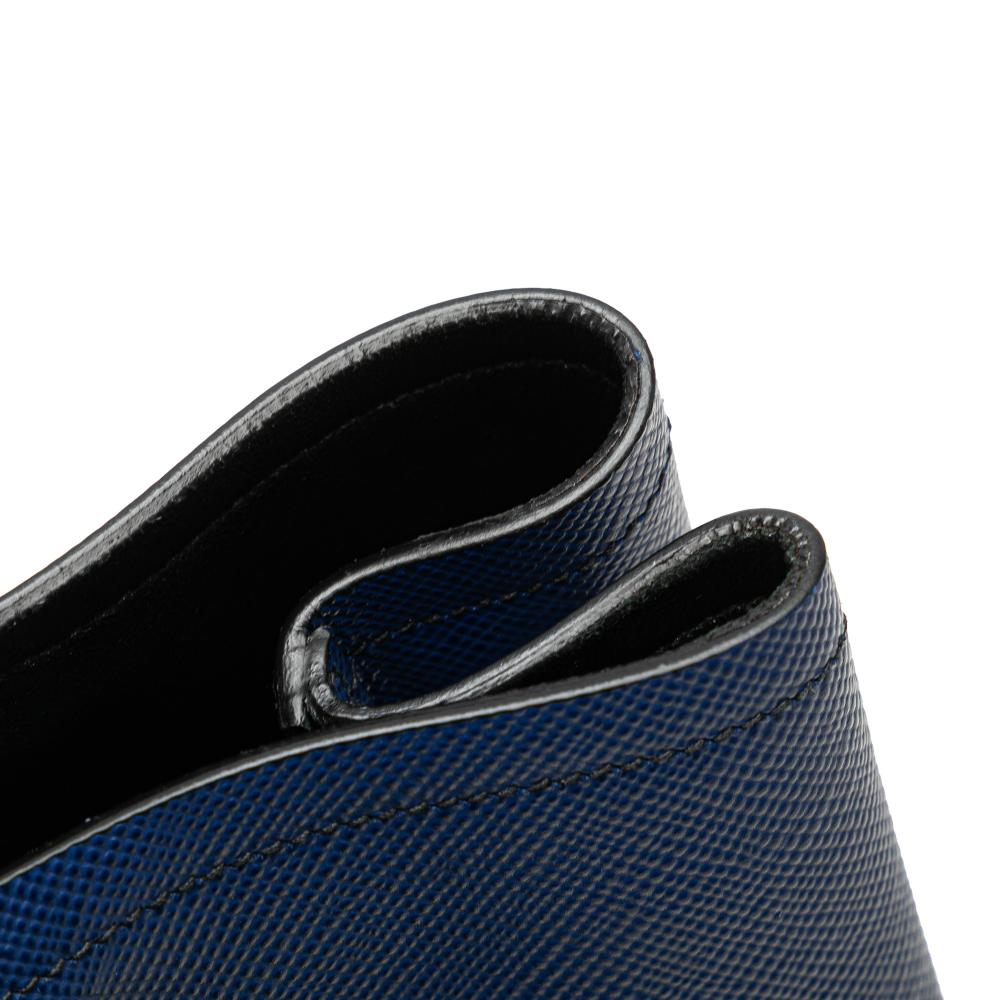 Prada B Prada Blue Saffiano Leather Medium Cuir Double Satchel Italy