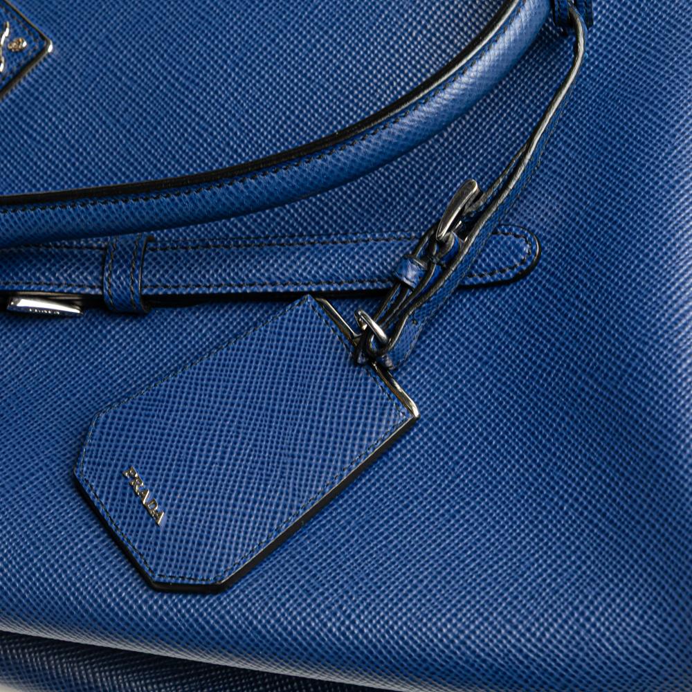 Prada B Prada Blue Saffiano Leather Medium Cuir Double Satchel Italy