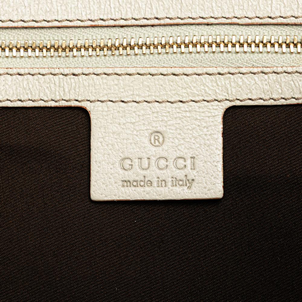 Gucci B Gucci Brown Beige with White Canvas Fabric GG Charmy Tote Italy
