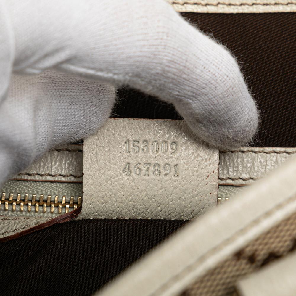 Gucci B Gucci Brown Beige with White Canvas Fabric GG Charmy Tote Italy