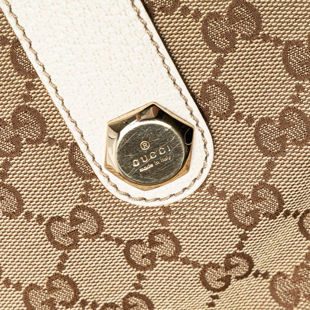 Gucci B Gucci Brown Beige with White Canvas Fabric GG Charmy Tote Italy