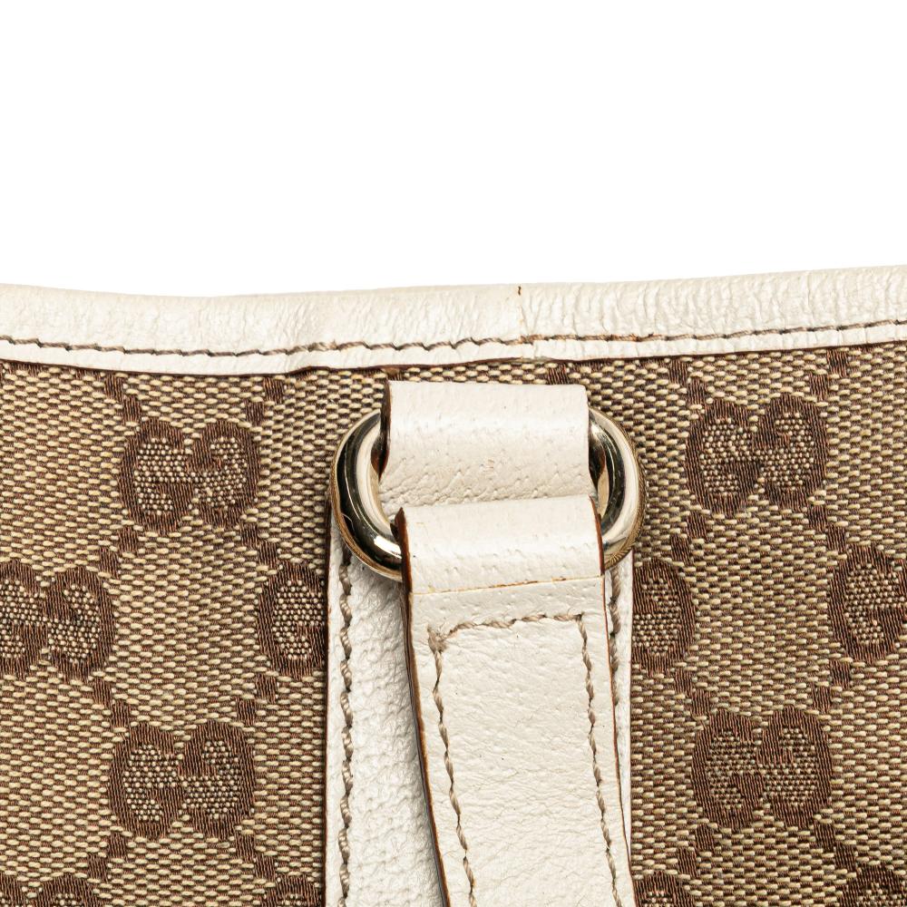 Gucci B Gucci Brown Beige with White Canvas Fabric GG Charmy Tote Italy