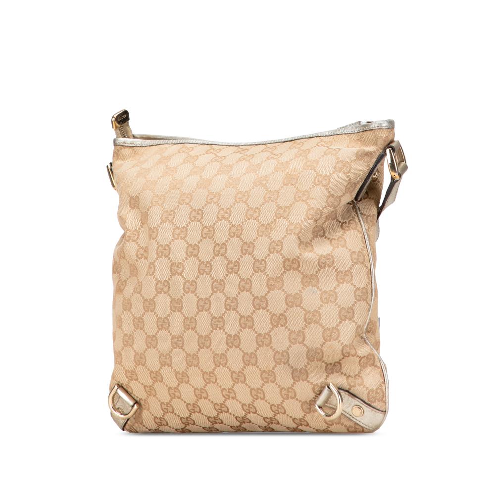 Gucci B Gucci Brown Beige Canvas Fabric GG Abbey D Ring Crossbody Italy