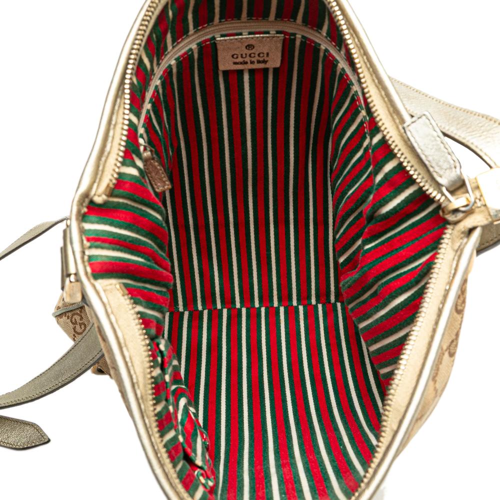 Gucci B Gucci Brown Beige Canvas Fabric GG Abbey D Ring Crossbody Italy