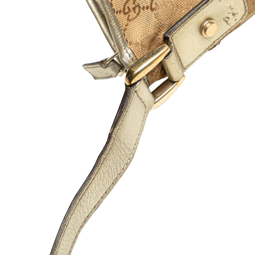 Gucci B Gucci Brown Beige Canvas Fabric GG Abbey D Ring Crossbody Italy