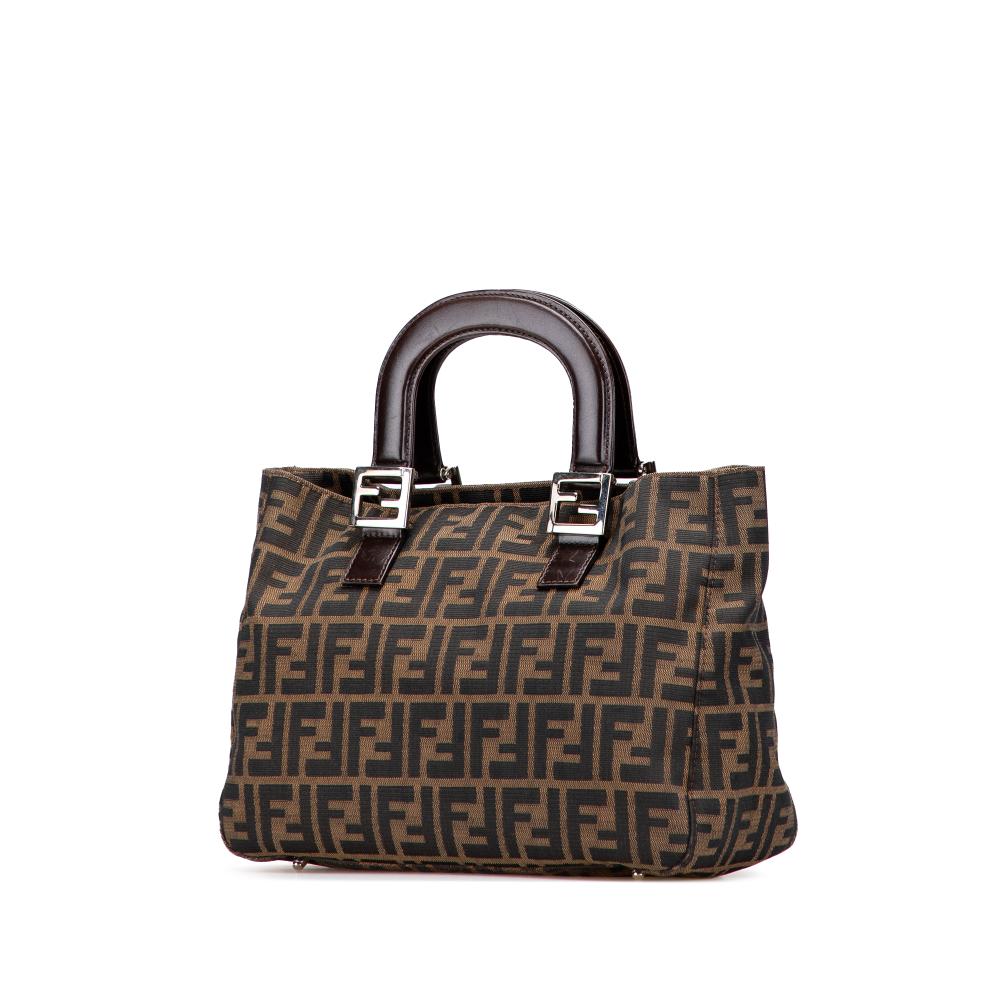 Fendi B Fendi Brown Canvas Fabric Small Zucca Twins Tote Italy