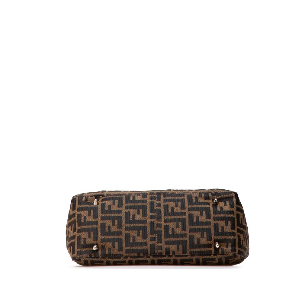 Fendi B Fendi Brown Canvas Fabric Small Zucca Twins Tote Italy