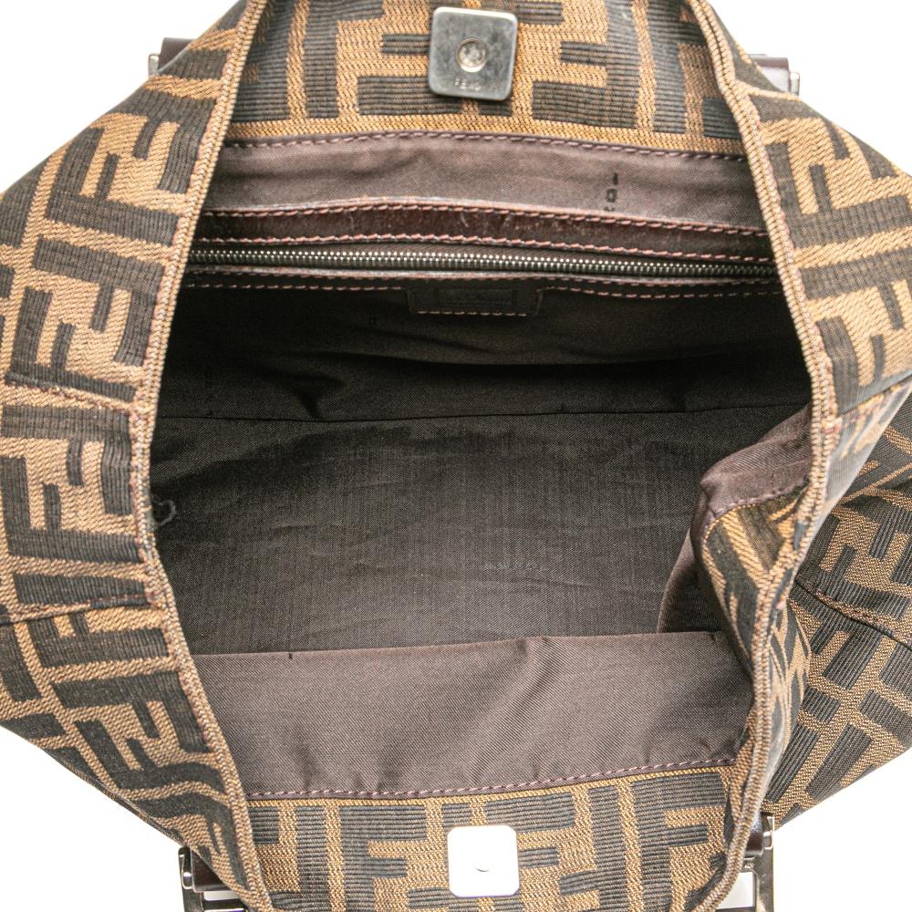 Fendi B Fendi Brown Canvas Fabric Small Zucca Twins Tote Italy