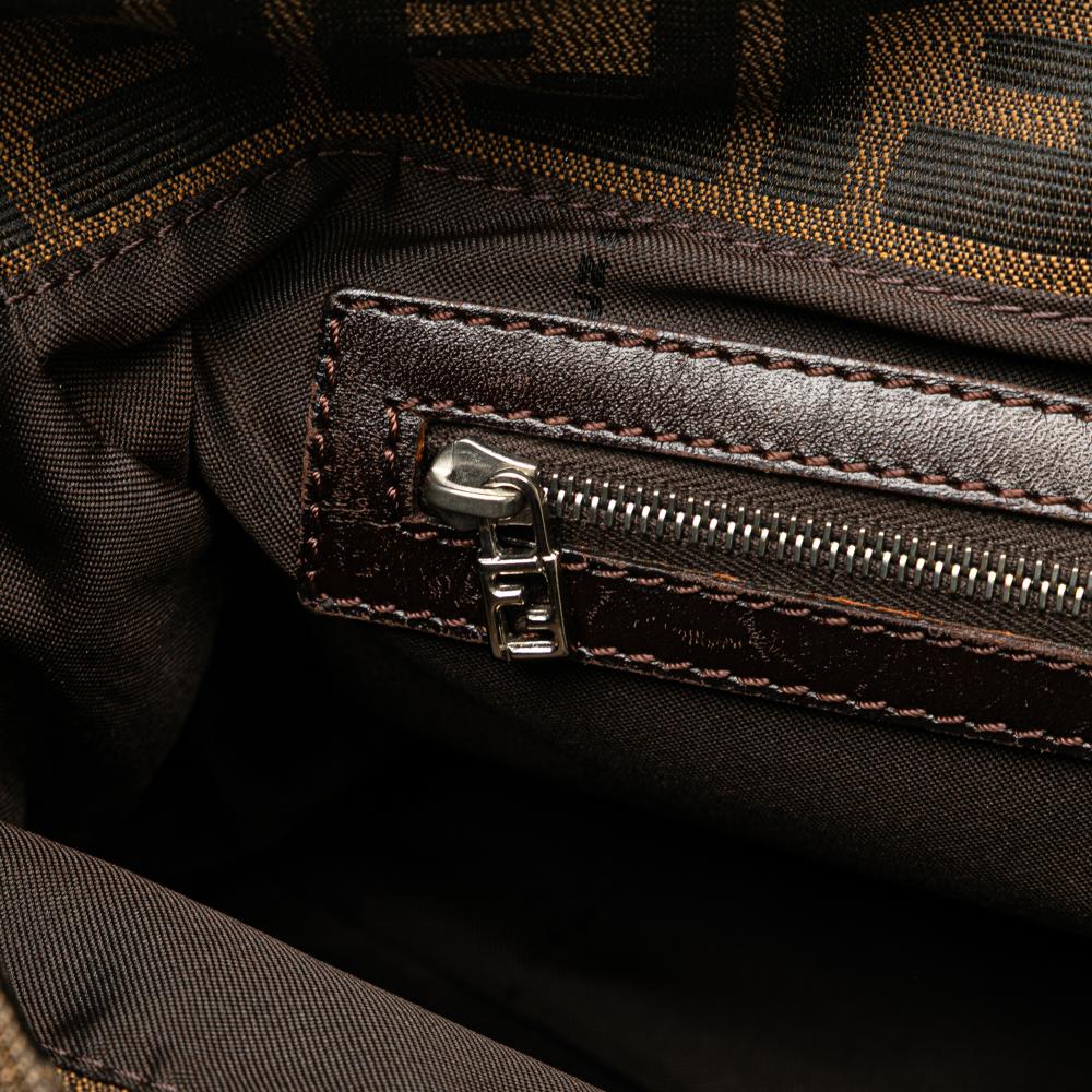 Fendi B Fendi Brown Canvas Fabric Small Zucca Twins Tote Italy