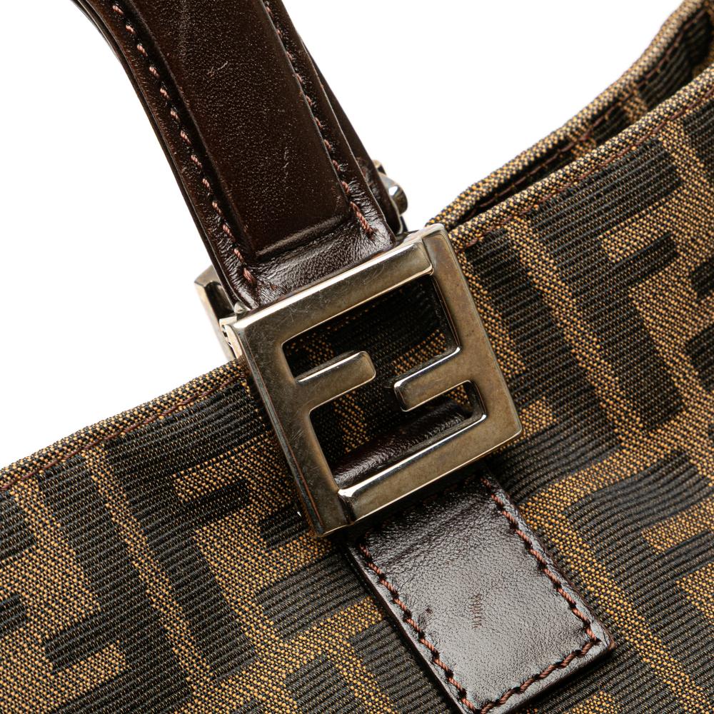 Fendi B Fendi Brown Canvas Fabric Small Zucca Twins Tote Italy
