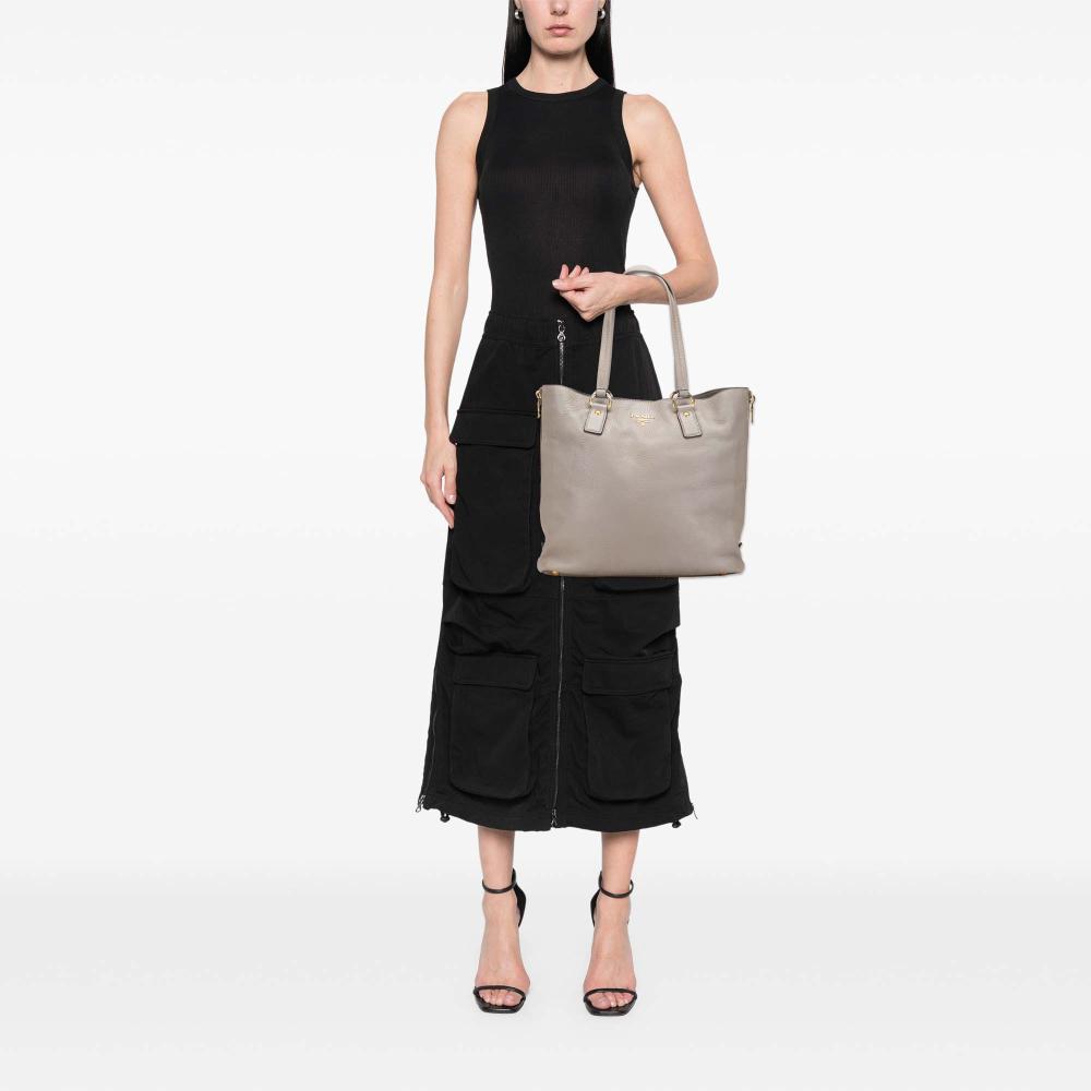 Prada B Prada Gray Calf Leather Vitello Daino Side Zip Shopper Tote China