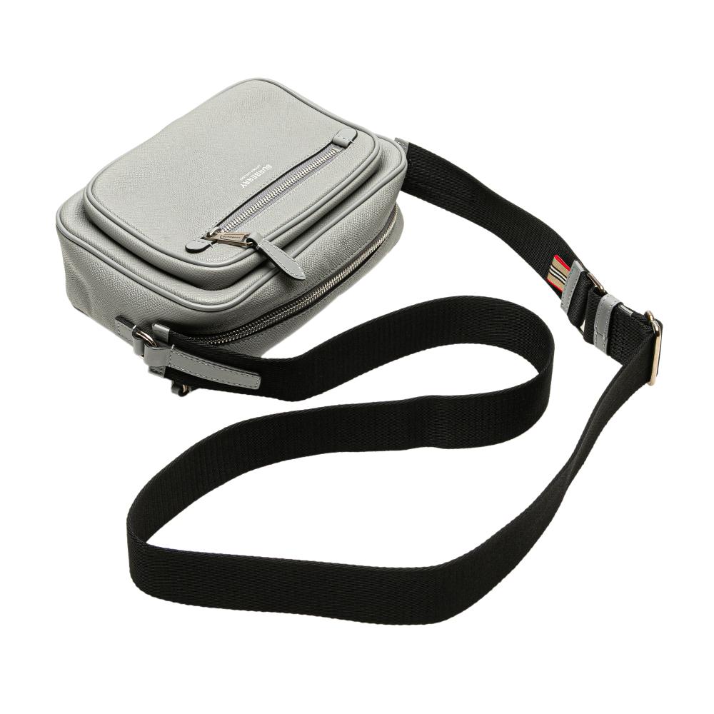 Burberry B Burberry Gray Calf Leather Logo Cloud Crossbody Italy