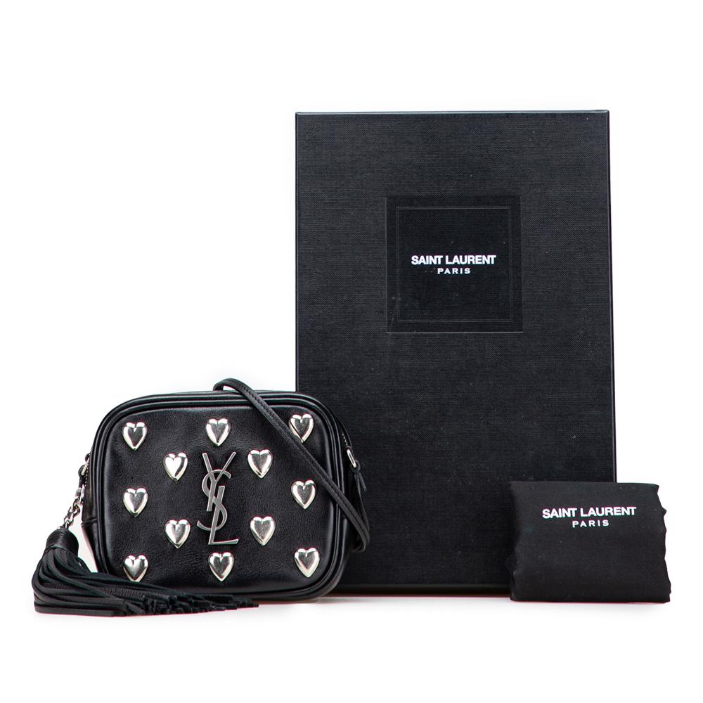 Saint Laurent AB Saint Laurent Black Calf Leather Studded skin Monogram Heart Blogger Crossbody Italy