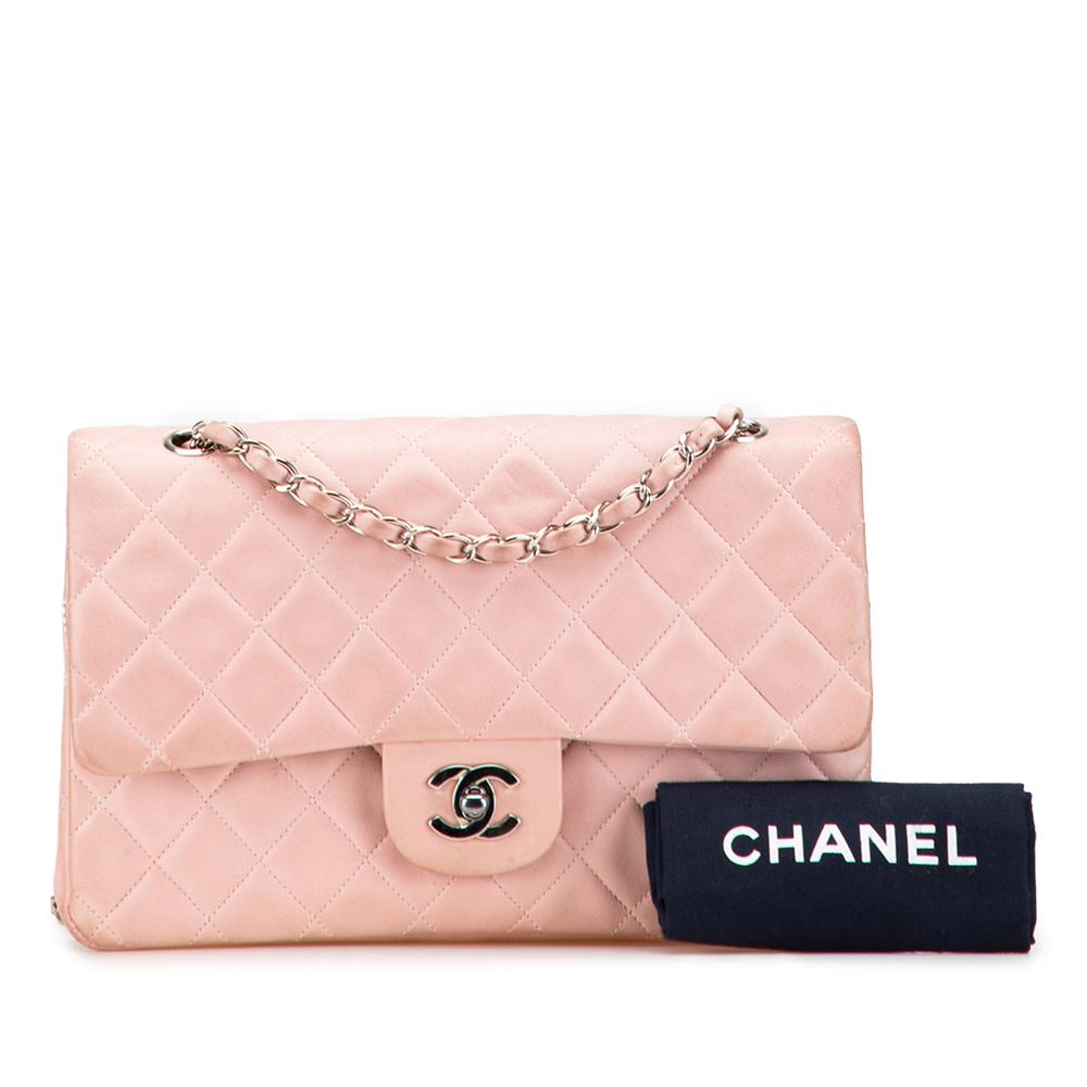 Chanel B Chanel Pink Light Pink Lambskin Leather Leather Medium Classic Lambskin Double Flap France