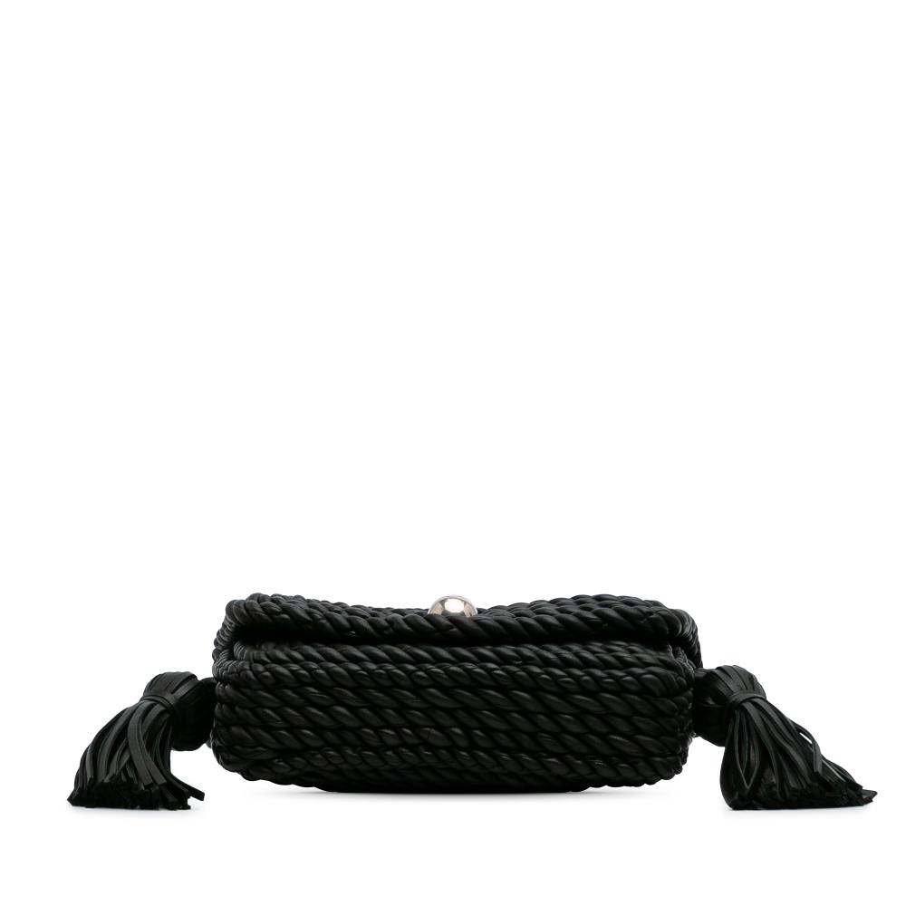 Bottega Veneta Black Lambskin Torchon Classic Tasseled Twisted Crossbody Italy