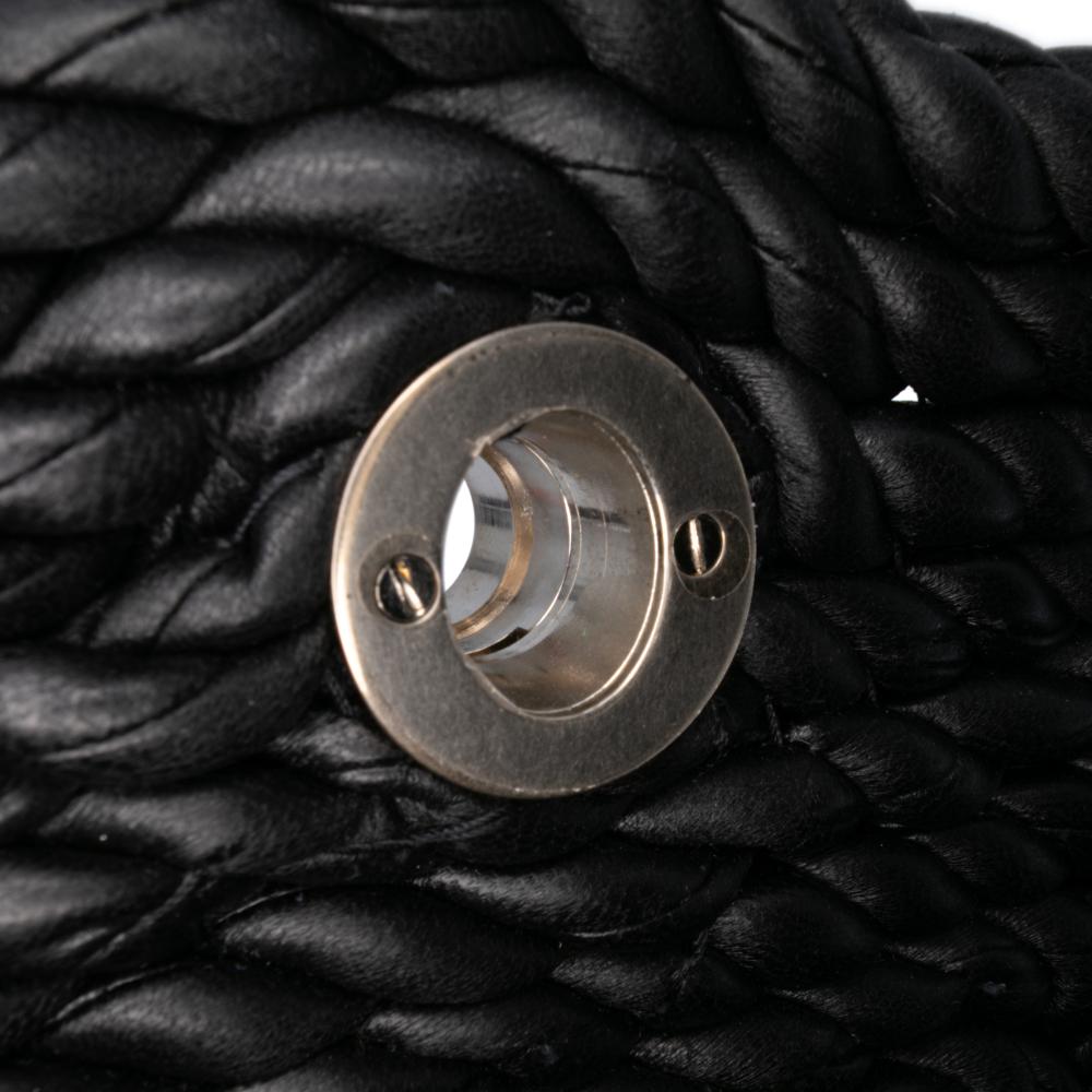 Bottega Veneta Black Lambskin Torchon Classic Tasseled Twisted Crossbody Italy