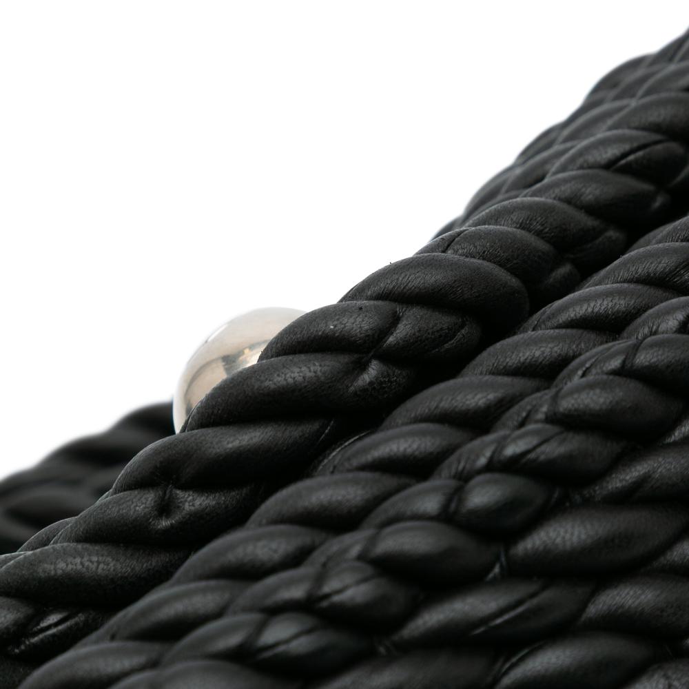 Bottega Veneta Black Lambskin Torchon Classic Tasseled Twisted Crossbody Italy